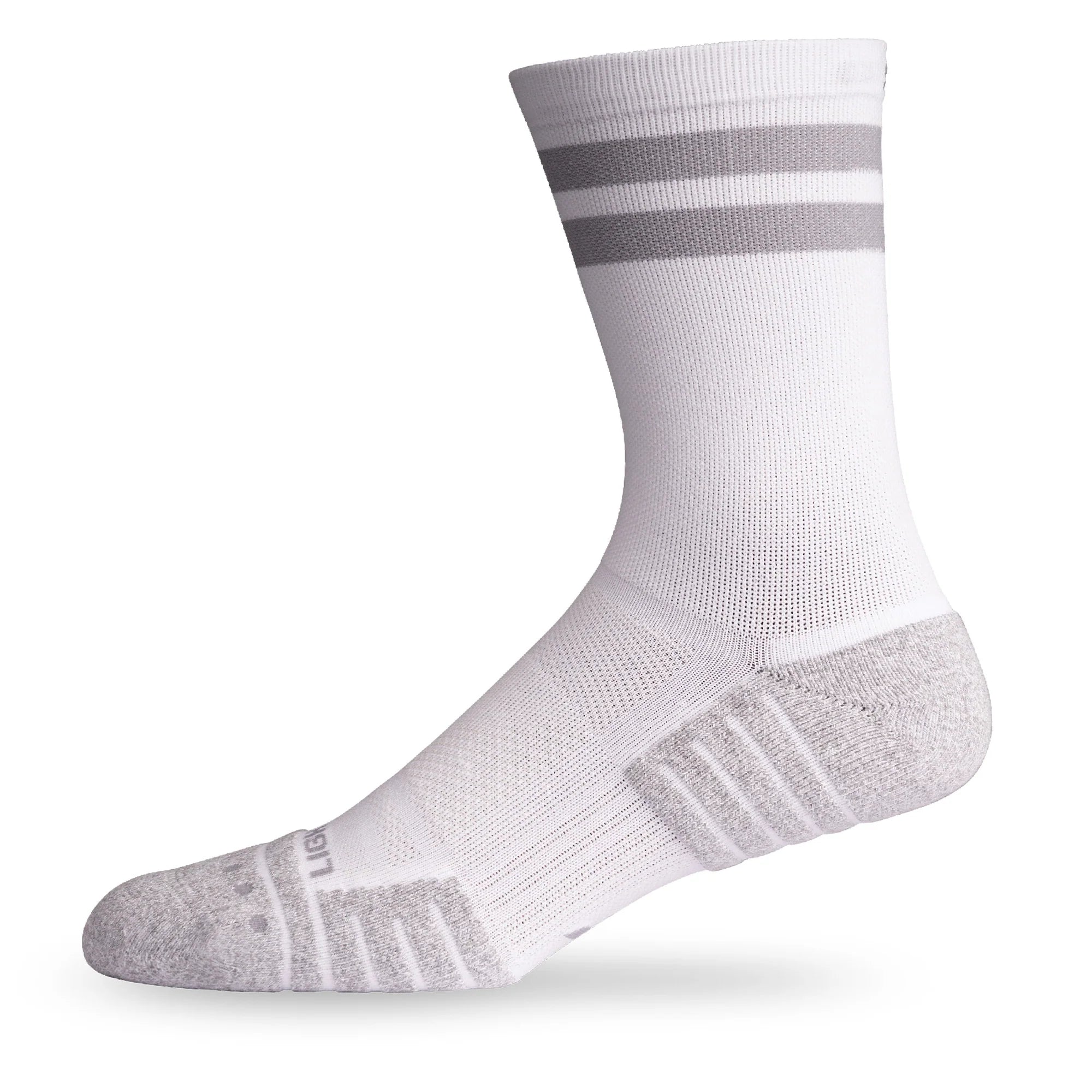 Lightfeet Performance Sports Socks - 2 Stripes Half Crew (White)