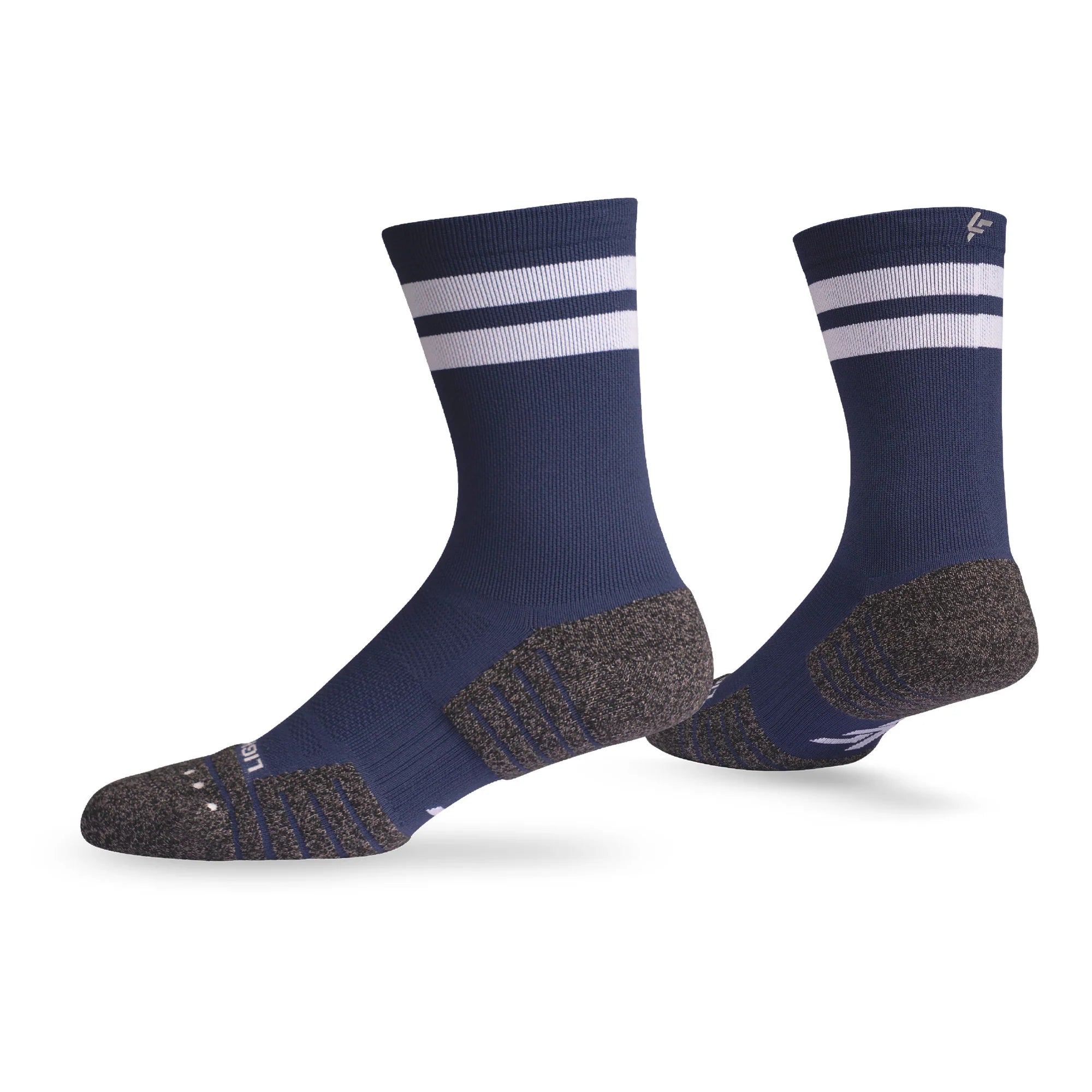 Lightfeet Performance Sports Socks - 2 Stripes Half Crew (Navy)