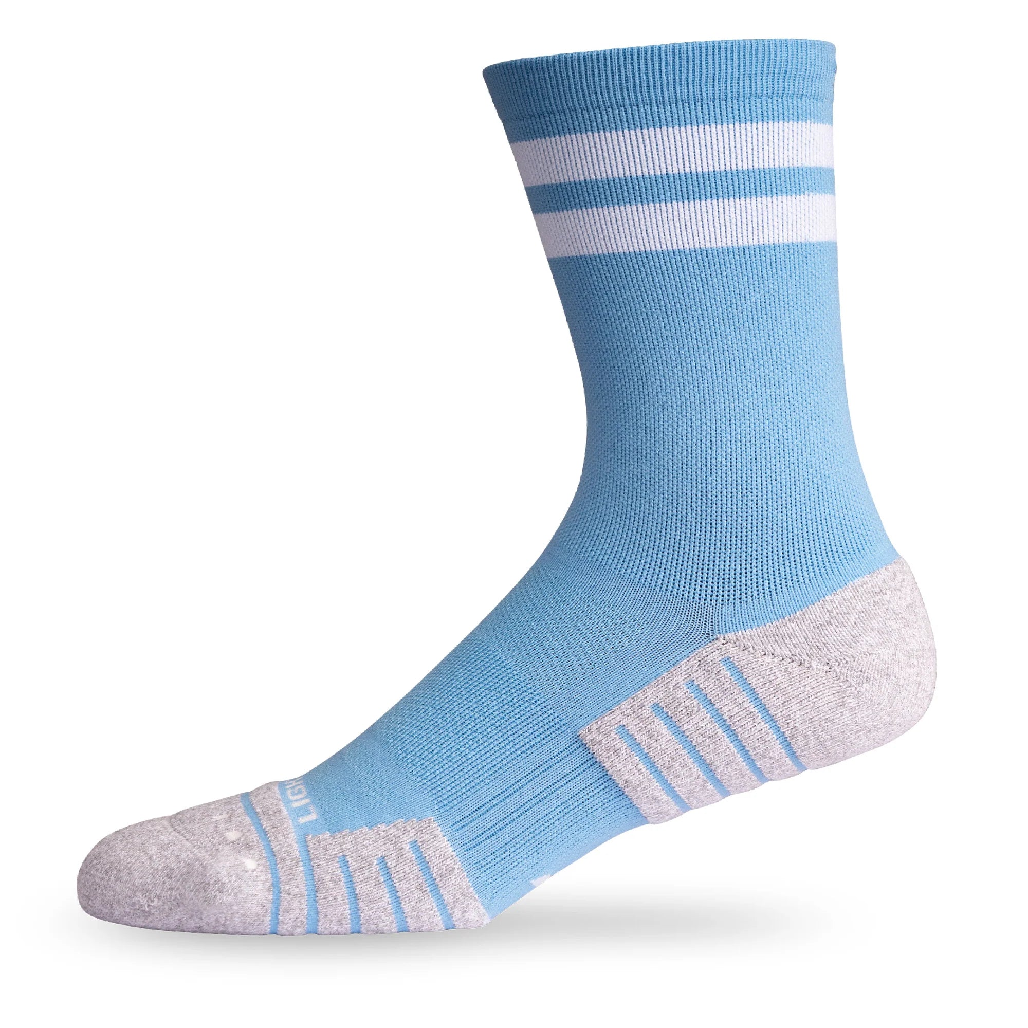 Lightfeet Performance Sports Socks - 2 Stripes Half Crew (Soft Blue)