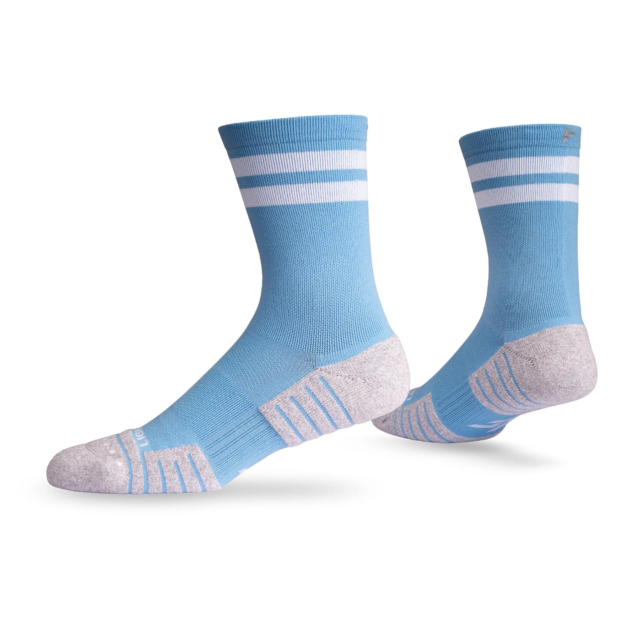 Lightfeet Performance Sports Socks - 2 Stripes Half Crew (Soft Blue)