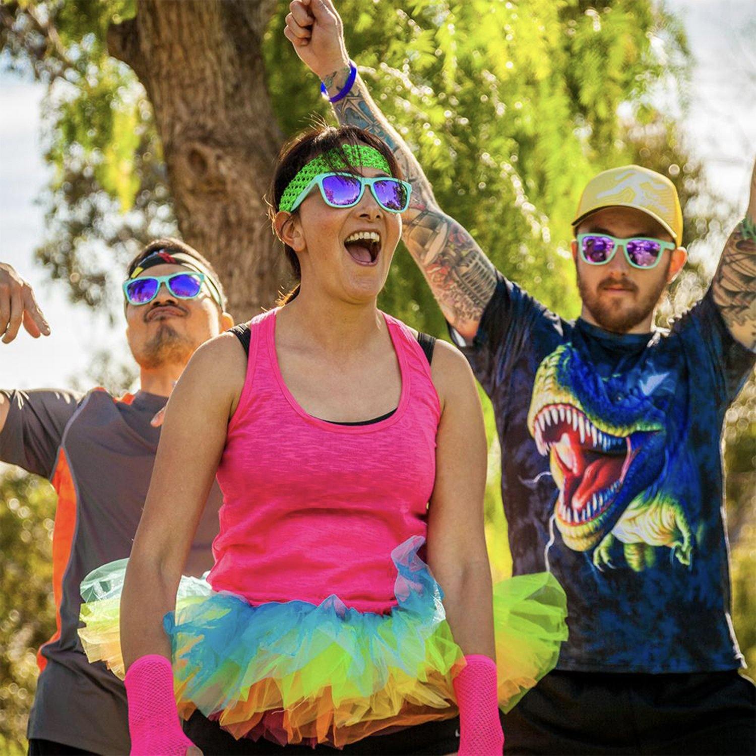 Goodr Sunglasses - Electric Dinotopia Carnival - socksforliving.com