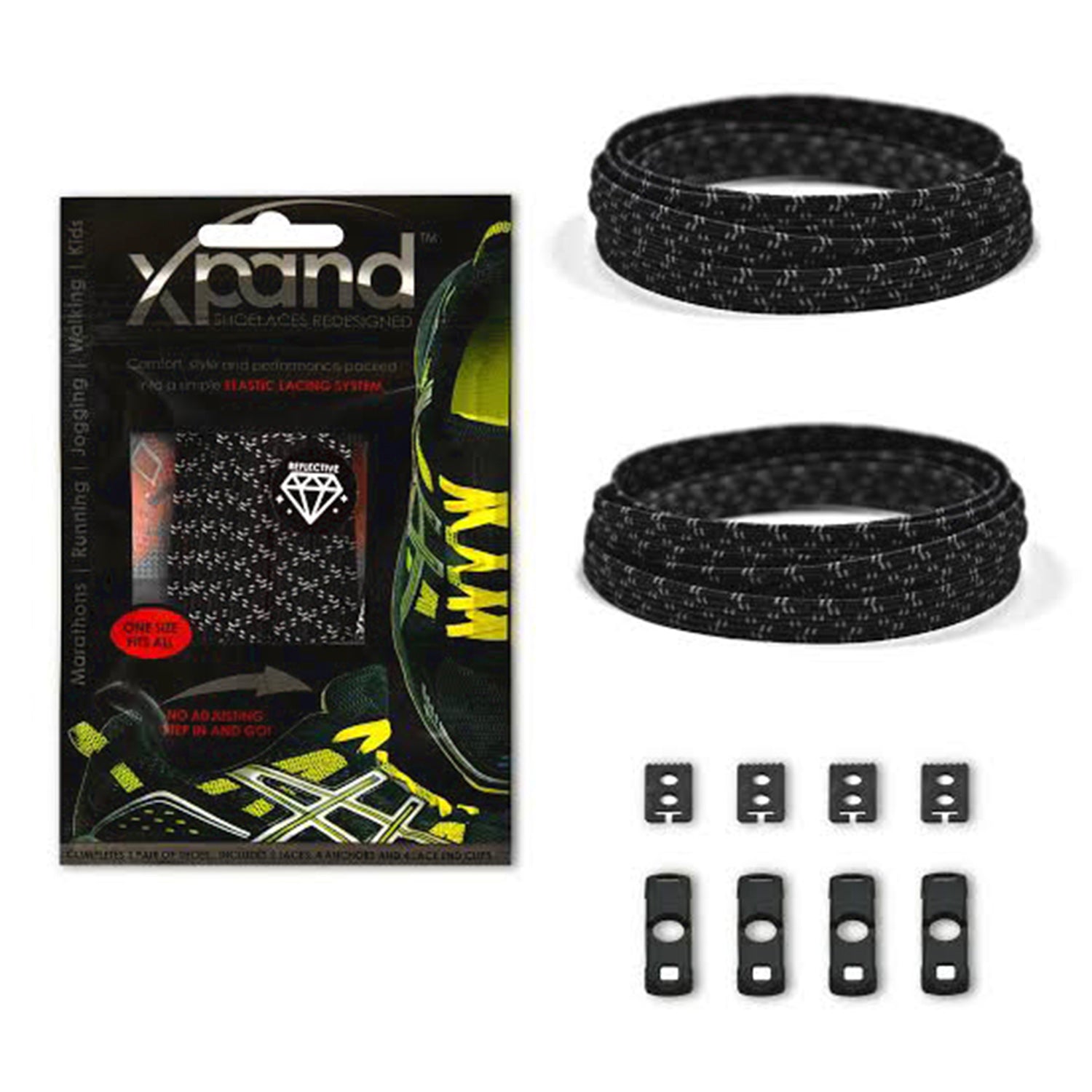 XPand No-Tie Laces (Black Reflective)