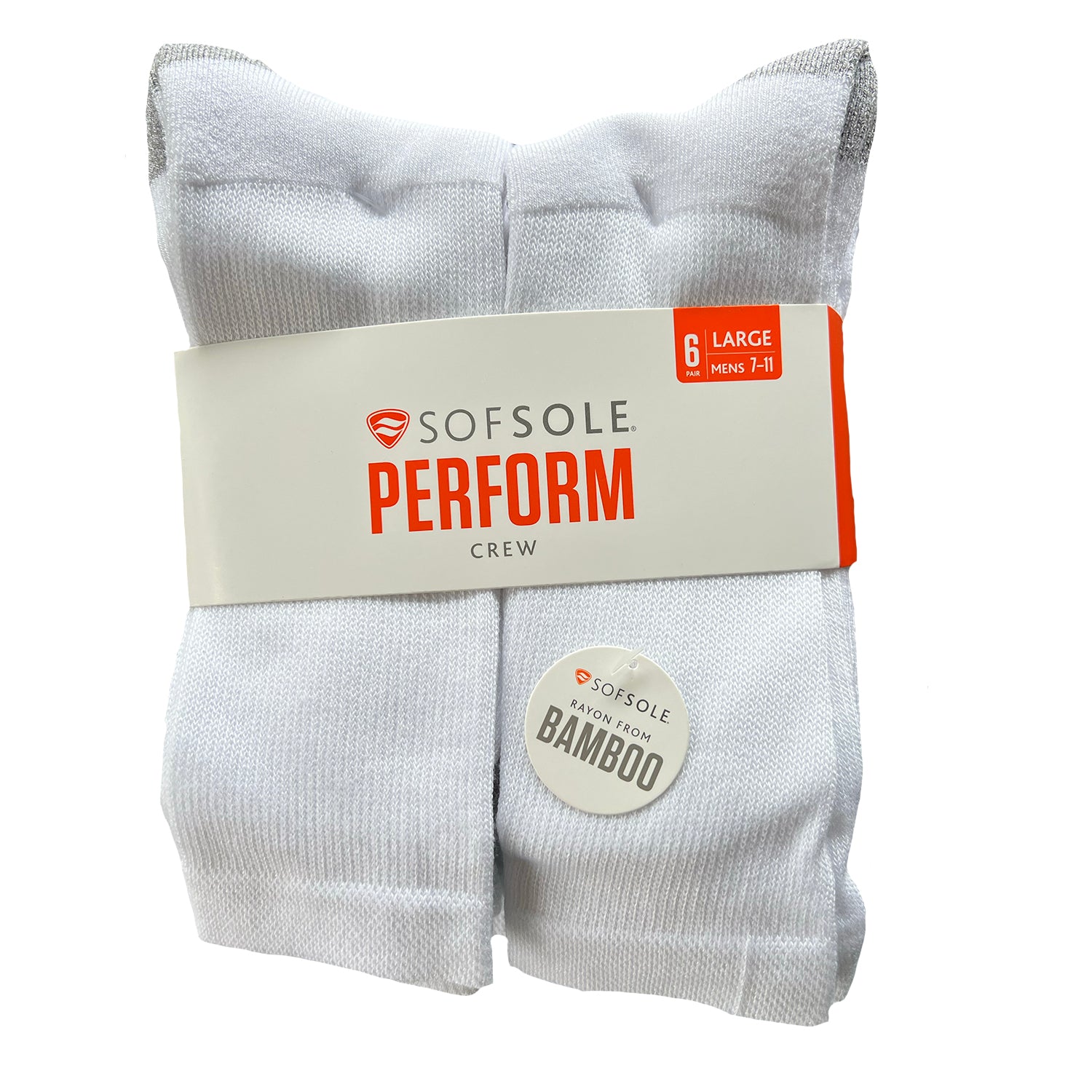 Sof Sole® Men’s Perform Crew Socks - White (6 Pack)