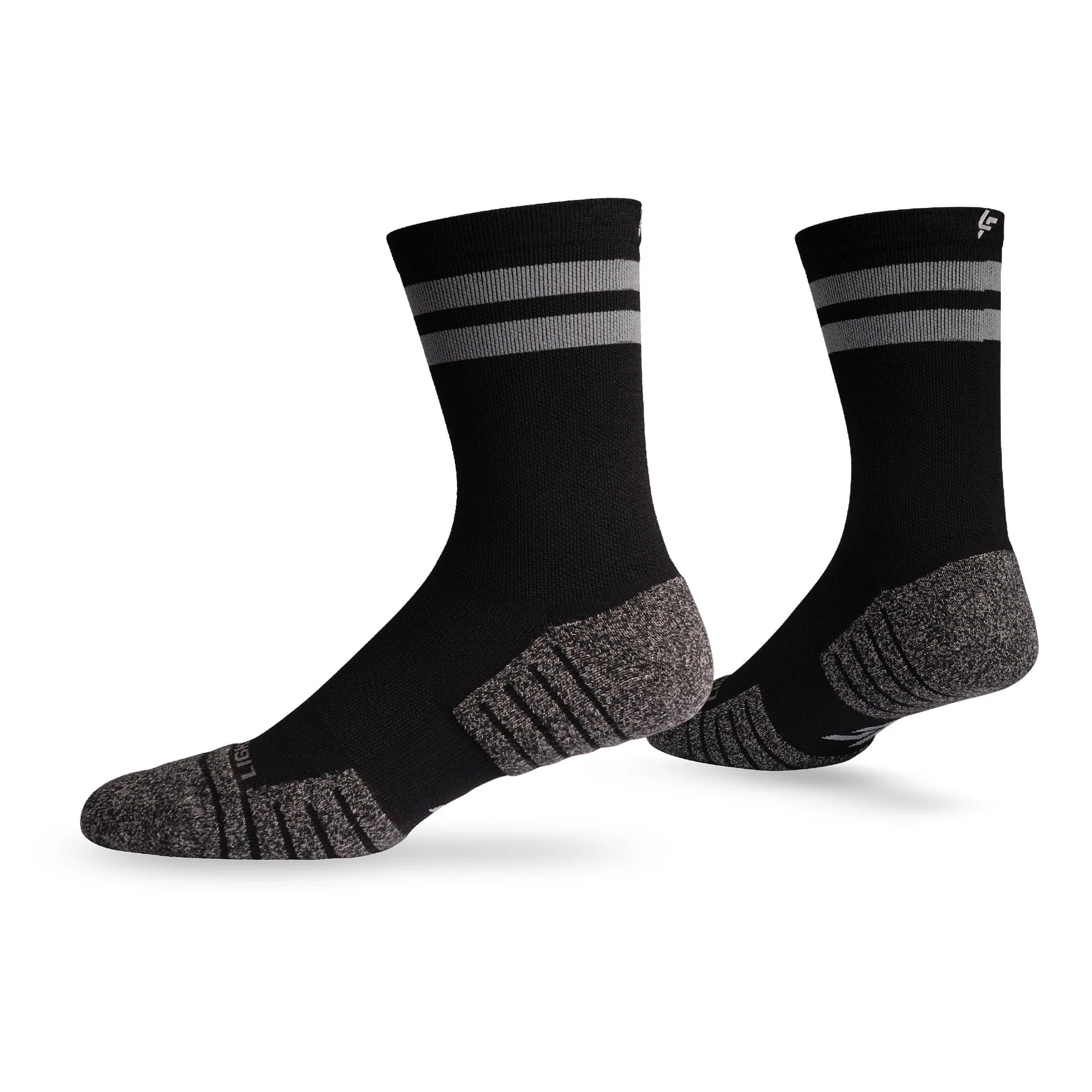 Lightfeet Performance Sports Socks - 2 Stripes Half Crew (Black)