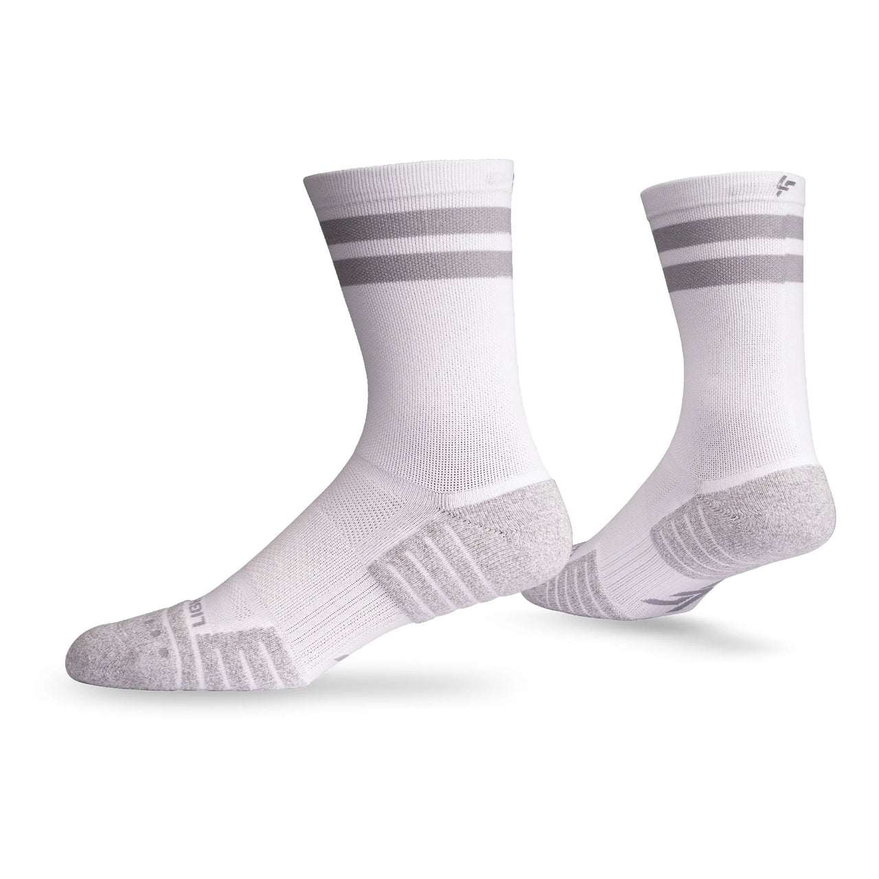 Lightfeet Performance Sports Socks - 2 Stripes Half Crew (White)
