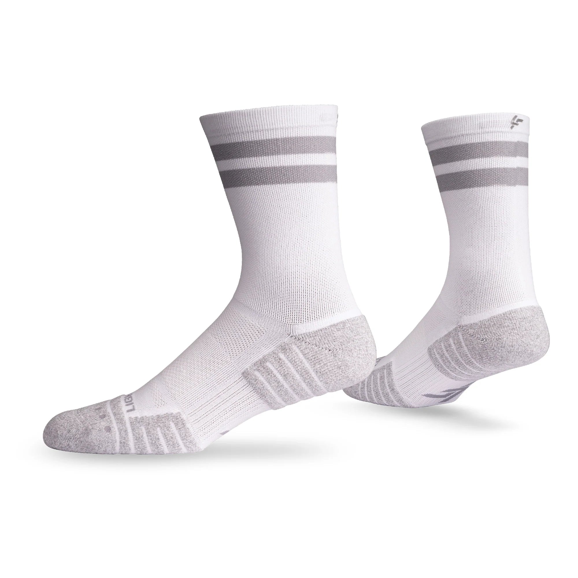 Lightfeet Performance Sports Socks - 2 Stripes Half Crew (White)