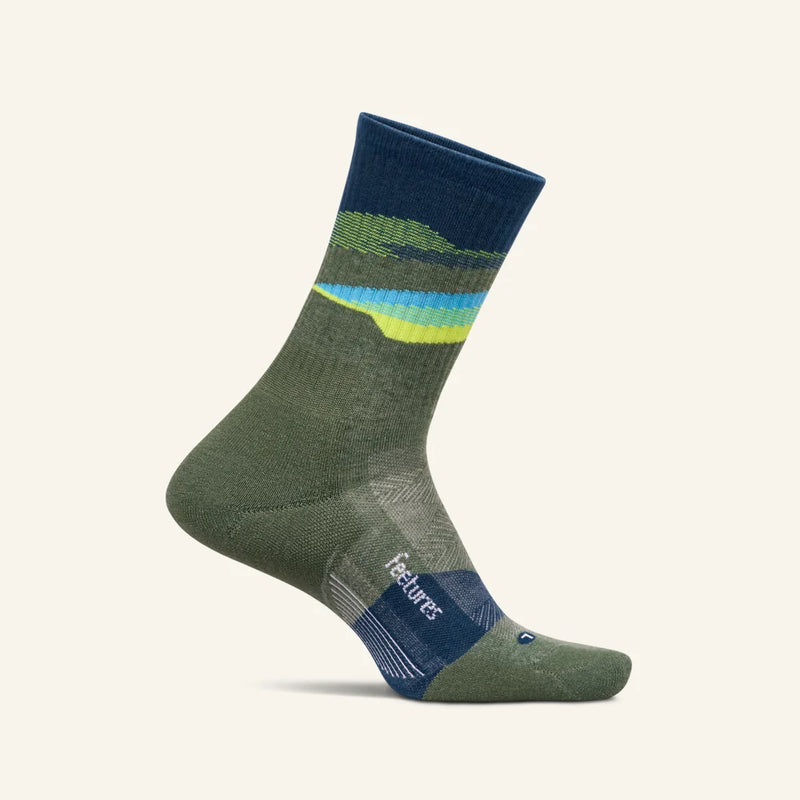 Feetures! TRAIL Max Cushion Mini Crew - Tectonic Green