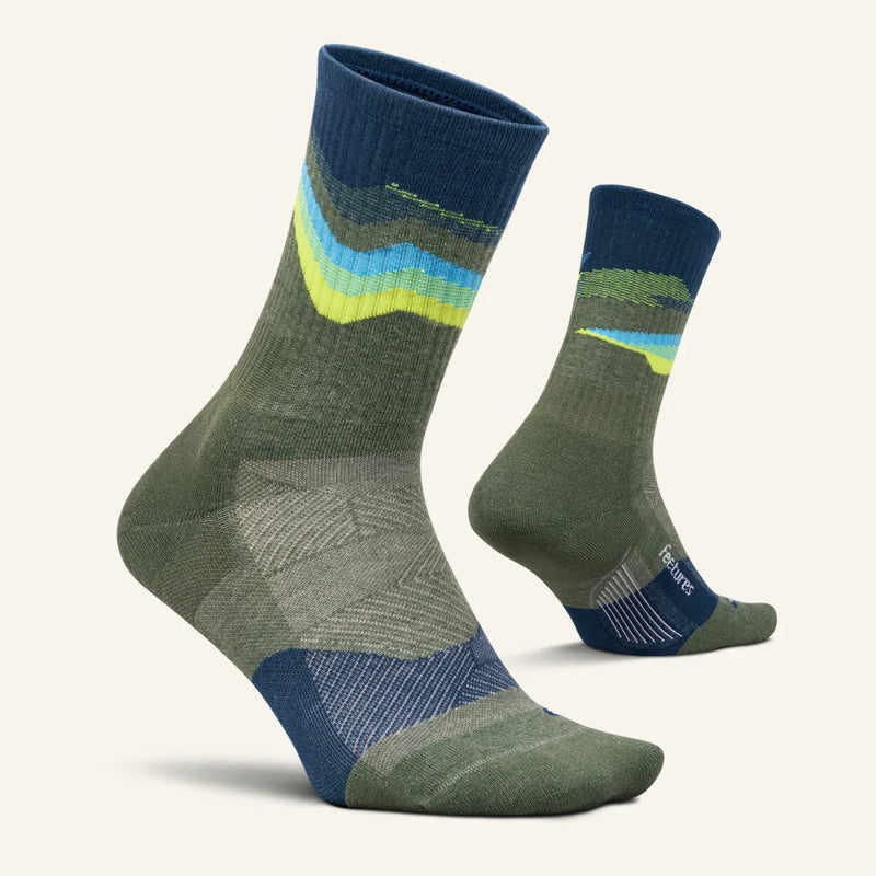 Feetures! TRAIL Max Cushion Mini Crew - Tectonic Green