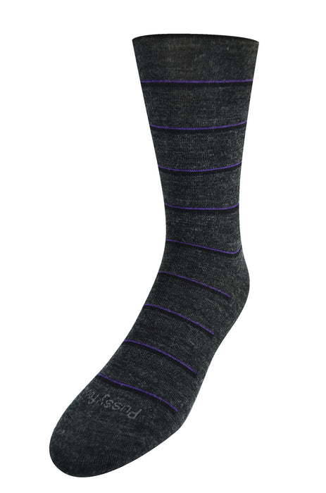Pussyfoot Wool Non-Elastic Health Socks - Charcoal Stripe